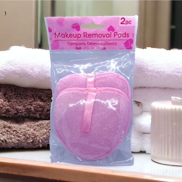 NEW Reusable Beauty Makeup Removal Pads ❤️ Pink Heart Shaped Plush Foam 2-pack - Picture 1 of 6